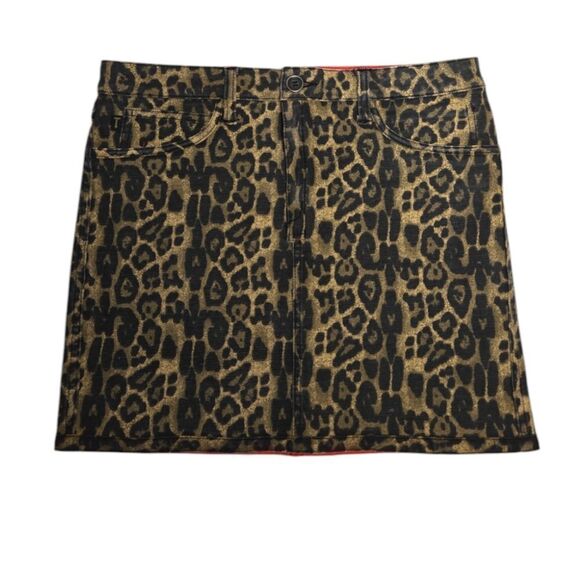 Y2K Tripp reversible animal print leopard red denim mini skirt L/XL - Picture 1 of 10